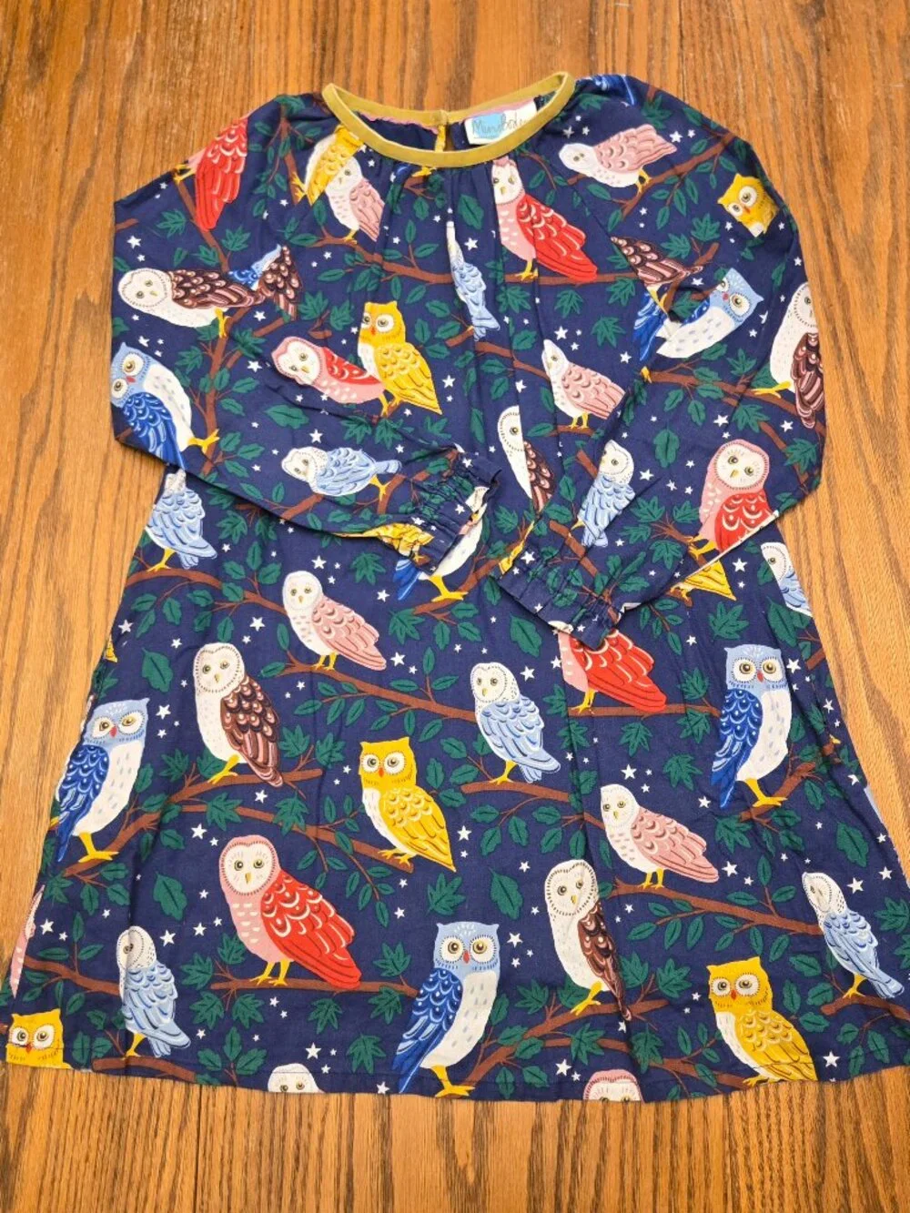 Mini Boden Owl Dress - Size 7-8 - Girls Dress / Tunic with Pockets - Yellow Navy